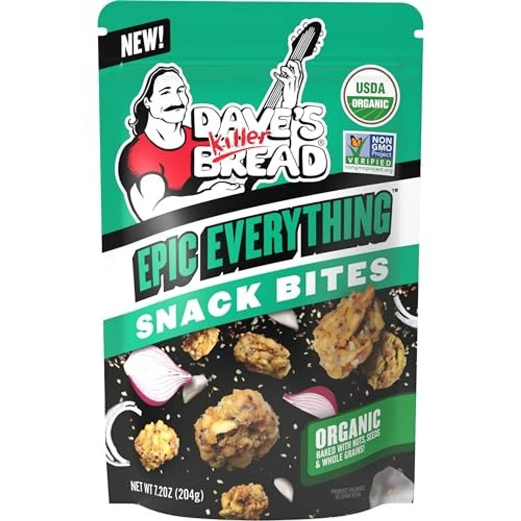 Dave's Killer Bread Epic Everything Snack Bites front pouch with whole grain bites