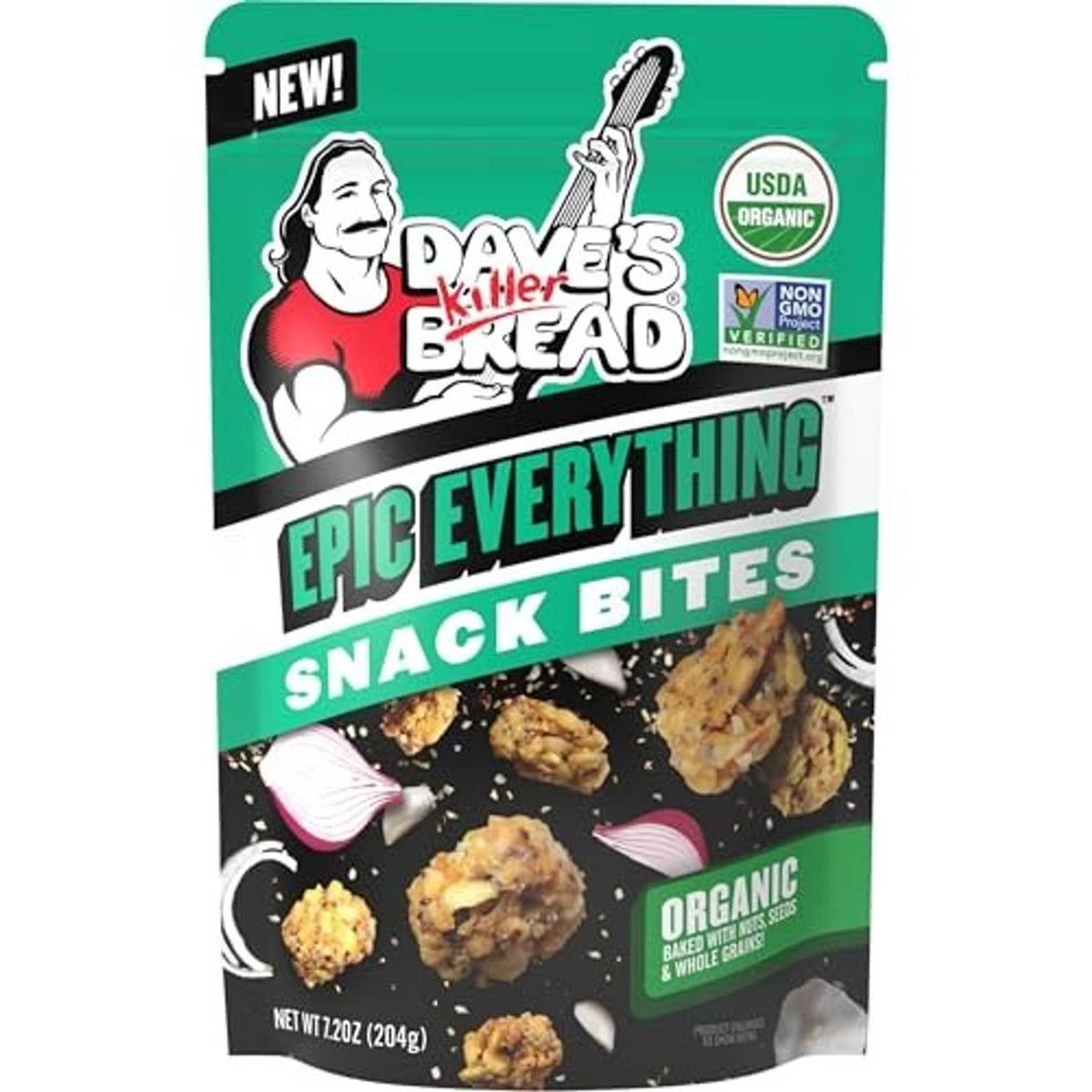 Dave's Killer Bread Epic Everything Snack Bites front pouch with whole grain bites