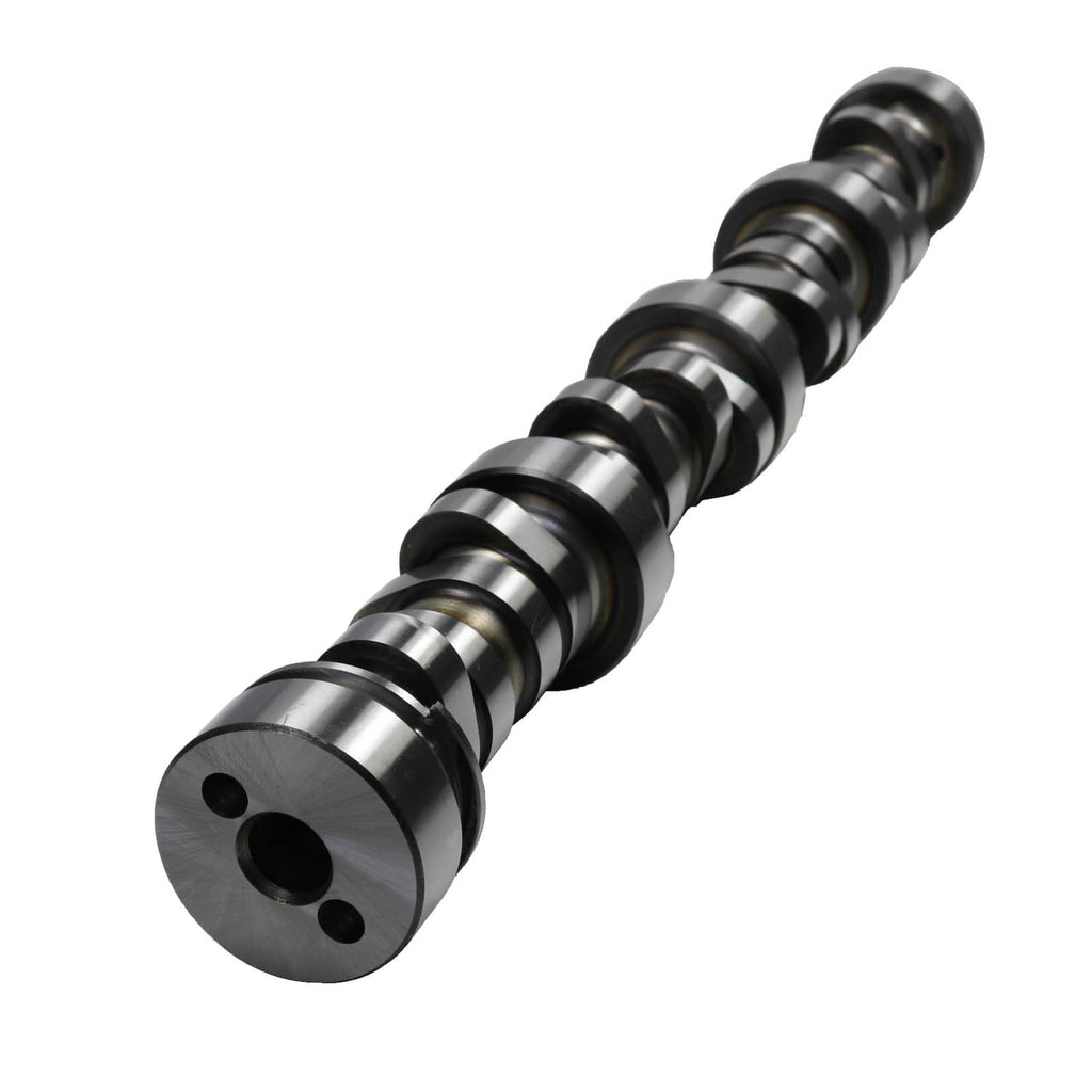 Performance camshaft with multiple lobes and steel finish, end cap with mounting holes