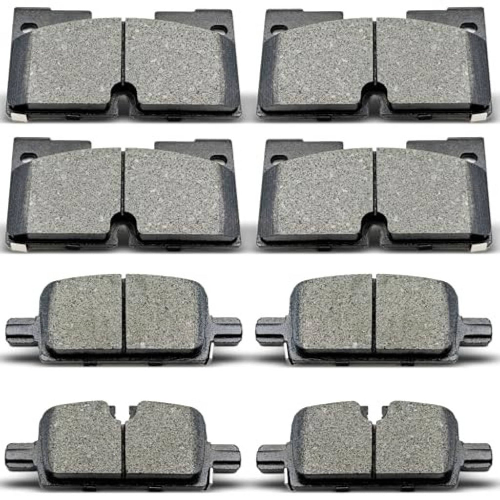 Ceramic brake pads kit, multiple front and rear pads with metal backing tabs