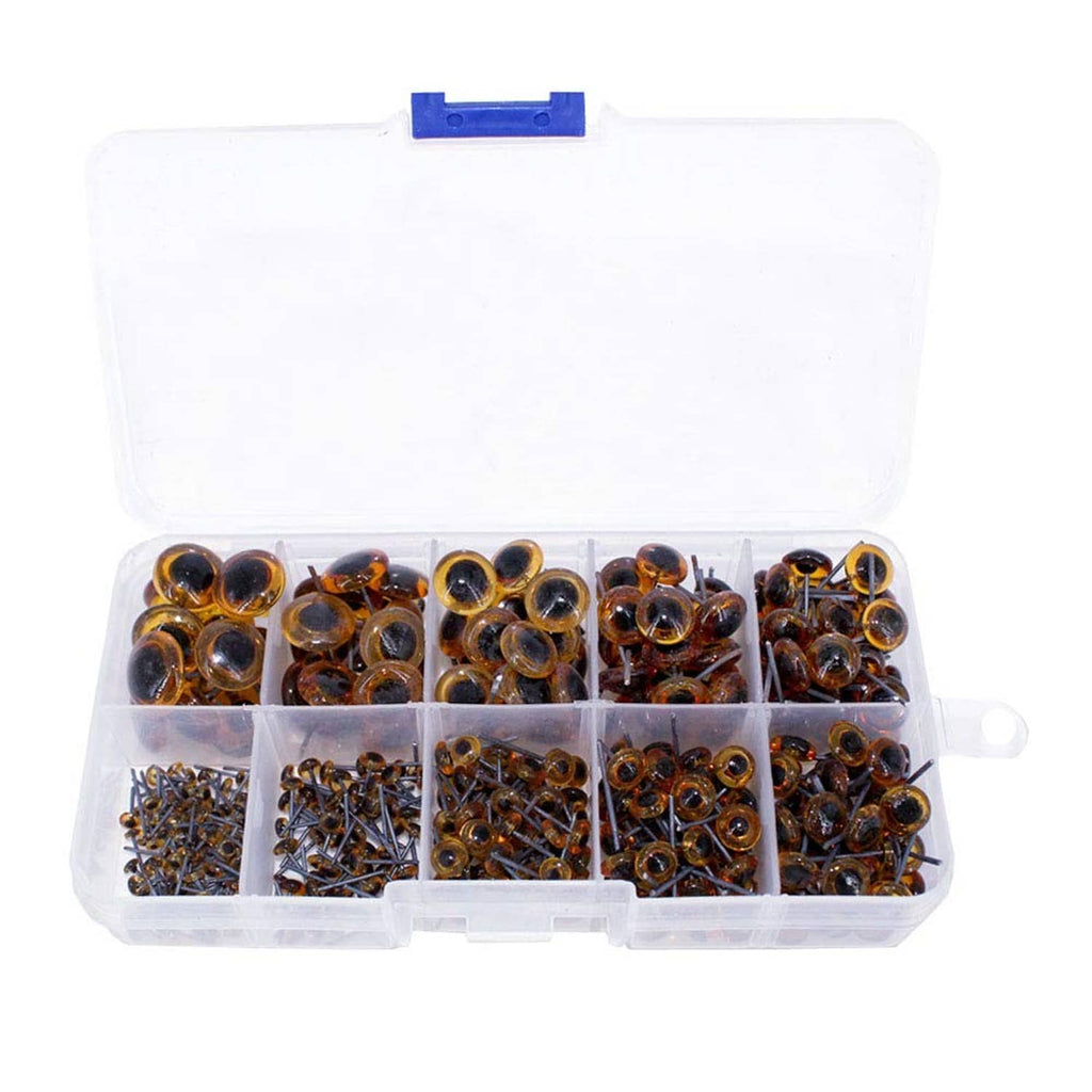 Amber glass eyes kit organizer box with compartments of golden-brown eyes