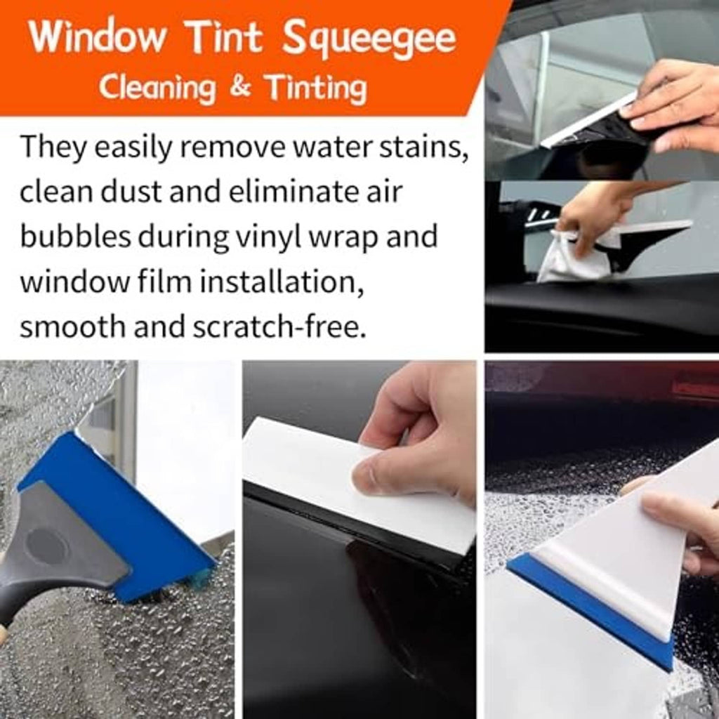 Window tint squeegee with spray bottle and toolkit for cleaning and smoothing film