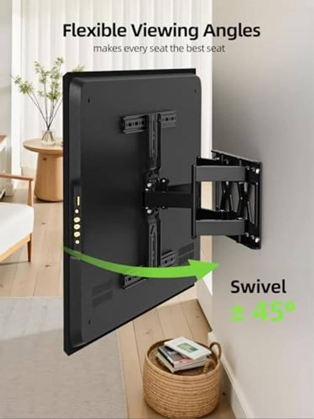 TV wall mount bracket with swivel joint and extended arm support frame