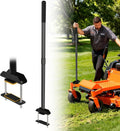 Adjustable mower assist handle with black vertical grip and clamp base plates