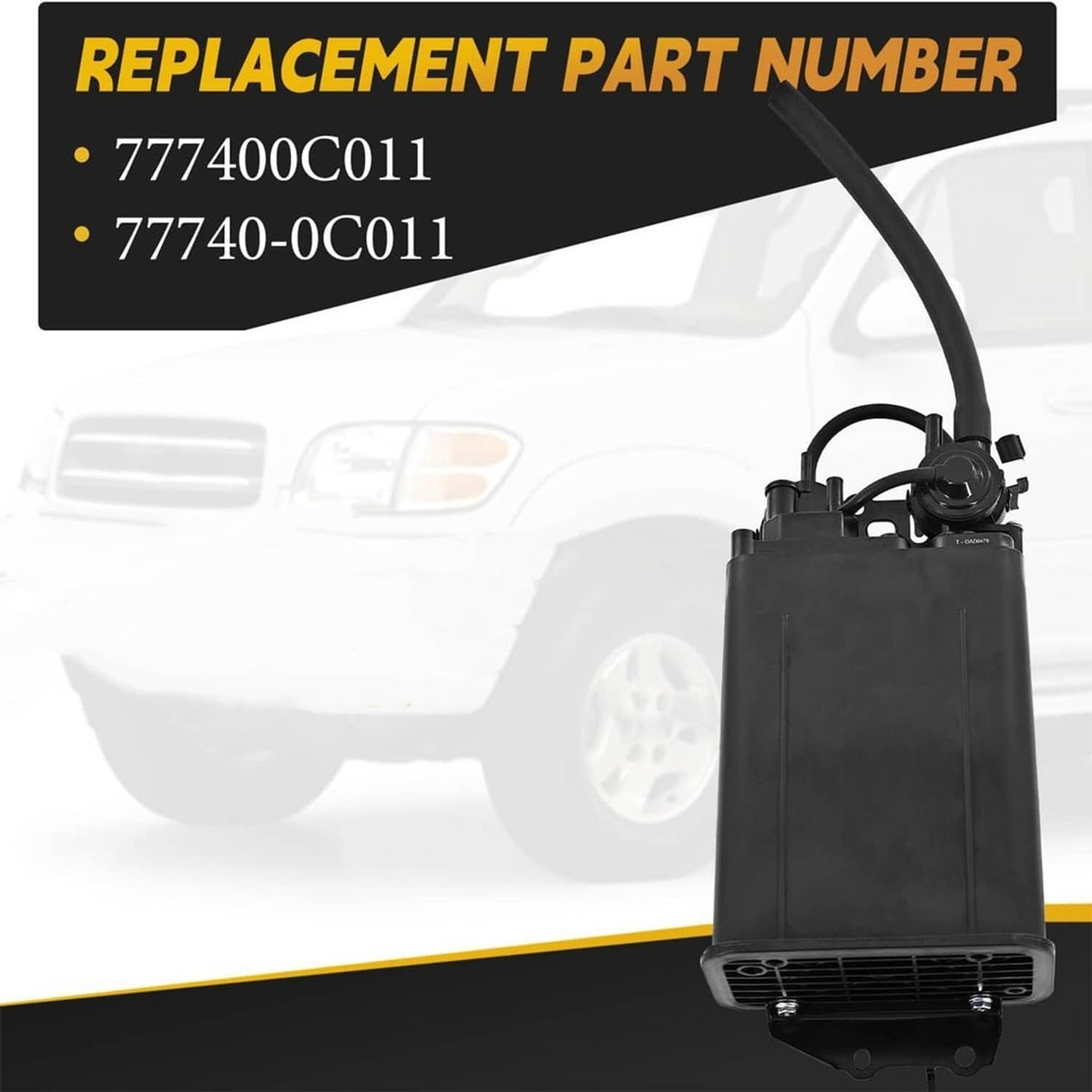 Fuel vapor canister replacement part with black canister body and attached vent hose