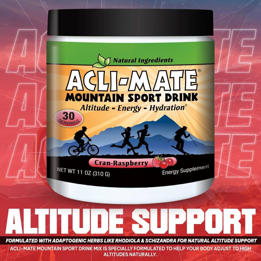 Acli-Mate mountain sport drink tub with altitude-energy-hydration label, 30 servings