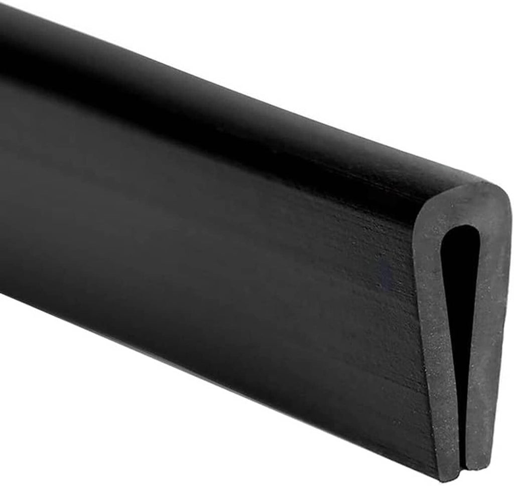 Black straight U-channel rubber edge trim, rounded ends with hollow inner channel