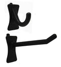 Black J-shaped pegboard hooks set, two hooks shown