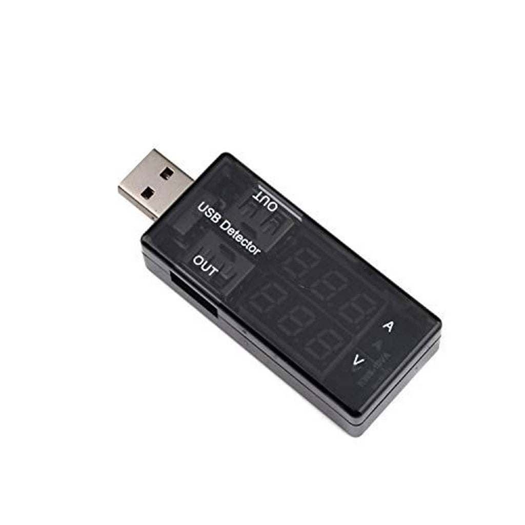 Black USB detector meter with USB plug and OUT port visible on body
