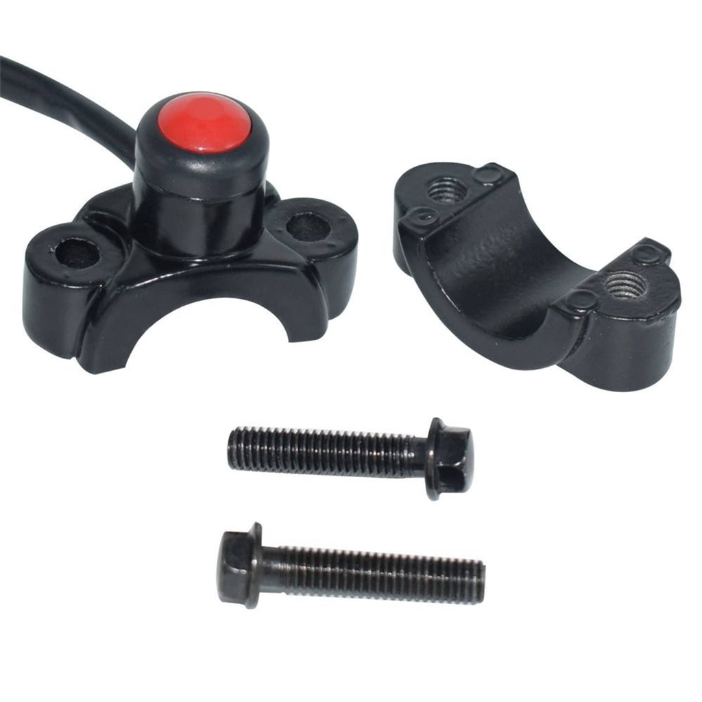 ATV handlebar kill switch horn, black clamp with red button and included mounting bolts