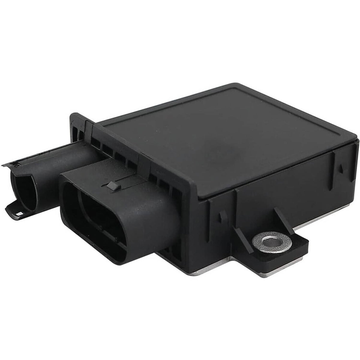 Glow plug control module with side-mounted connector and metal mounting screw