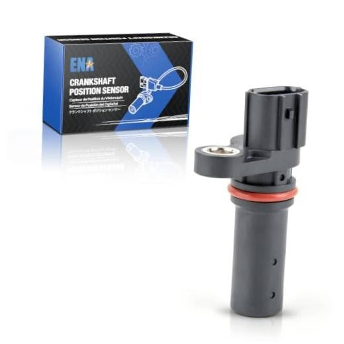 Crankshaft position sensor with 3-pin connector, black housing, and red seal ring