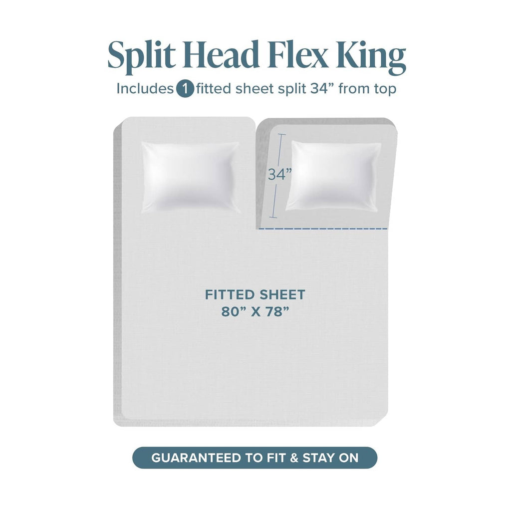 Light grey king fitted sheet, split 34 in from top, 80 x 78 in sizing