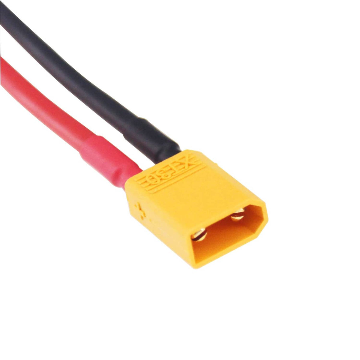 XT30 adapter extension cable end with yellow XT30 connector plug, red and black leads