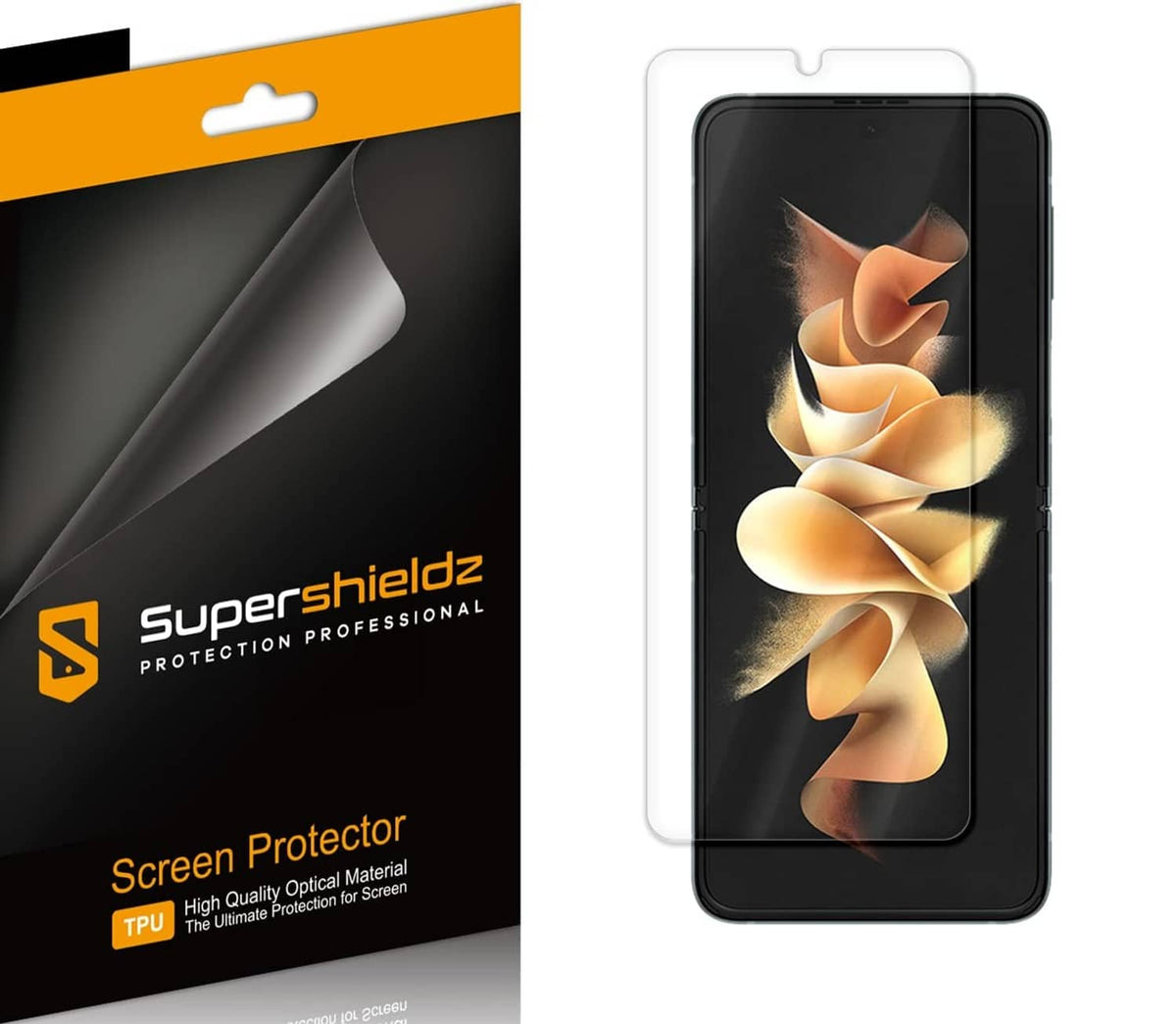 Phone screen protector film for Galaxy Z Flip 3, clear TPU, rounded edges