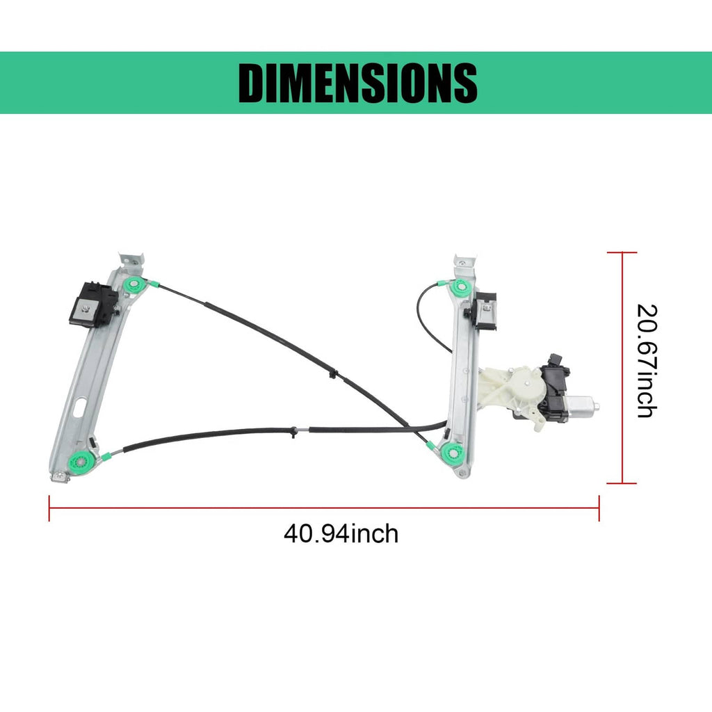 Power window regulator and motor assembly shown side-on with green circuit mounts