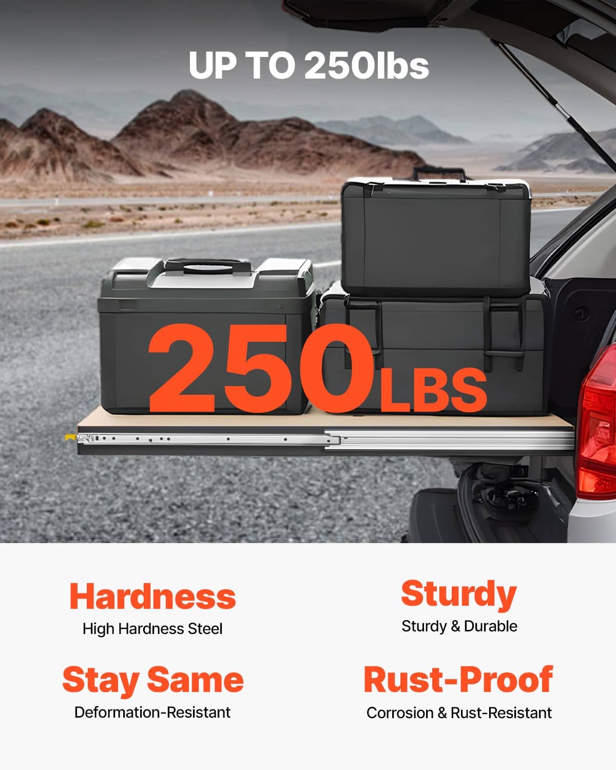 Heavy-duty drawer slide set rated up to 250 lbs, soft-close full-extension