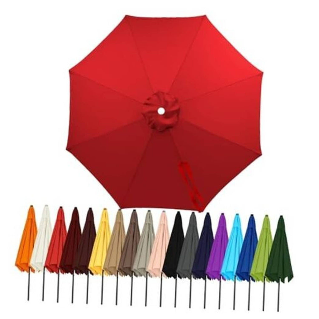 Red 9ft umbrella canopy replacement, round top with vent and 8-rib fabric panels