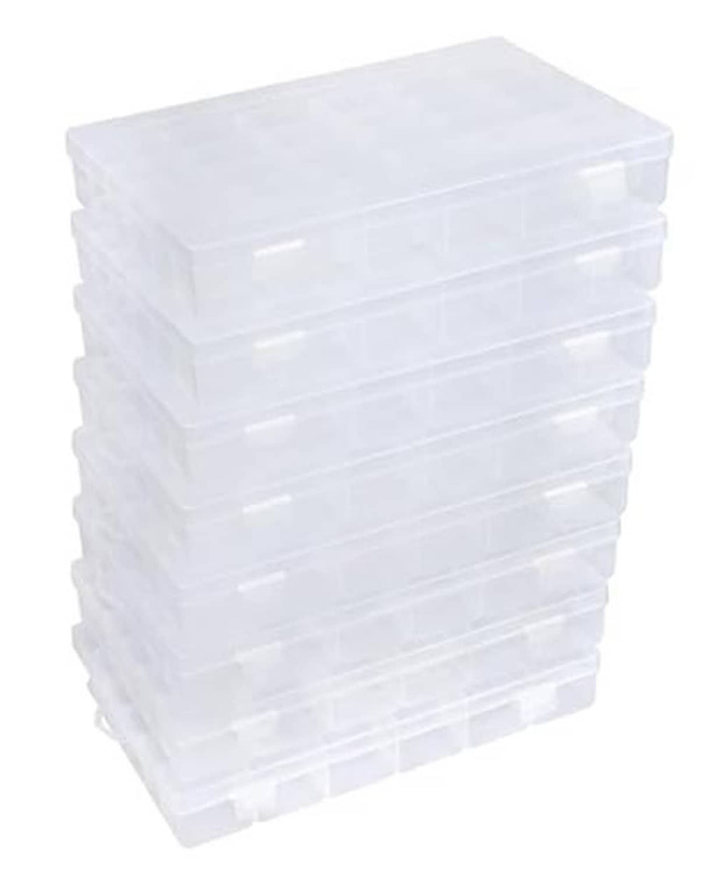 Transparent 36-grid organizer box with stacked clear lids for organizing small parts