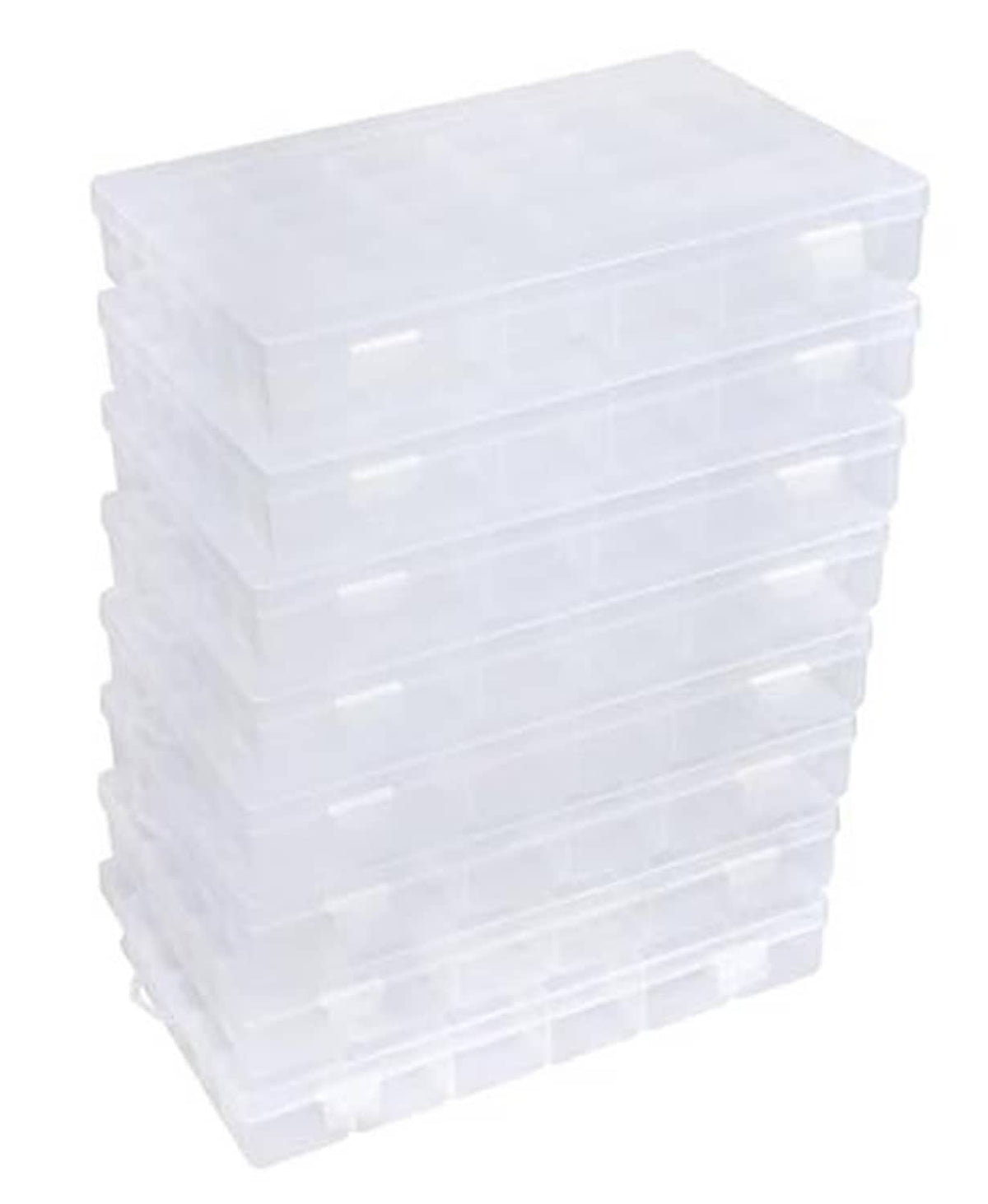 Transparent 36-grid organizer box with stacked clear lids for organizing small parts