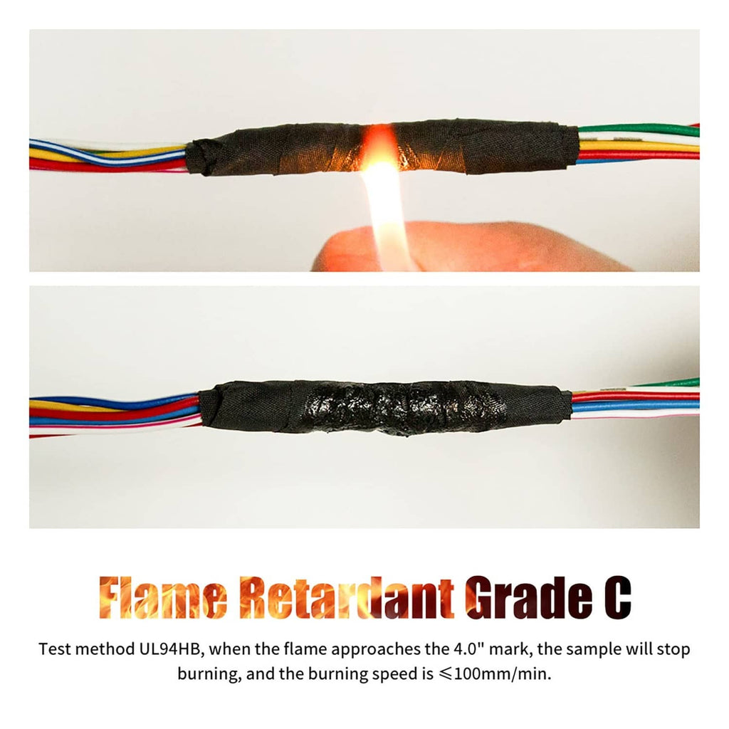 Black cloth tape wrapped around wires during flame test