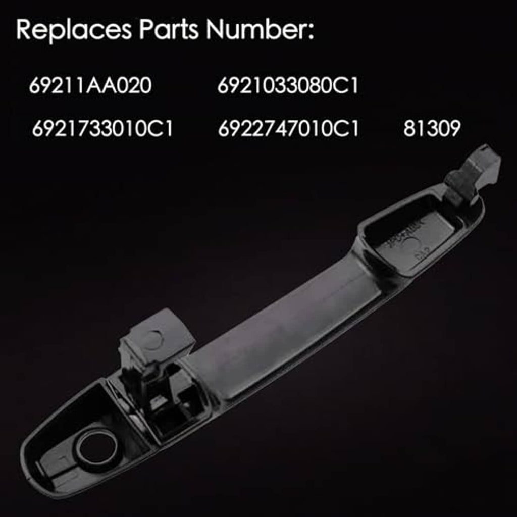 Front exterior door handle with underside mounting brackets and round keyhole opening