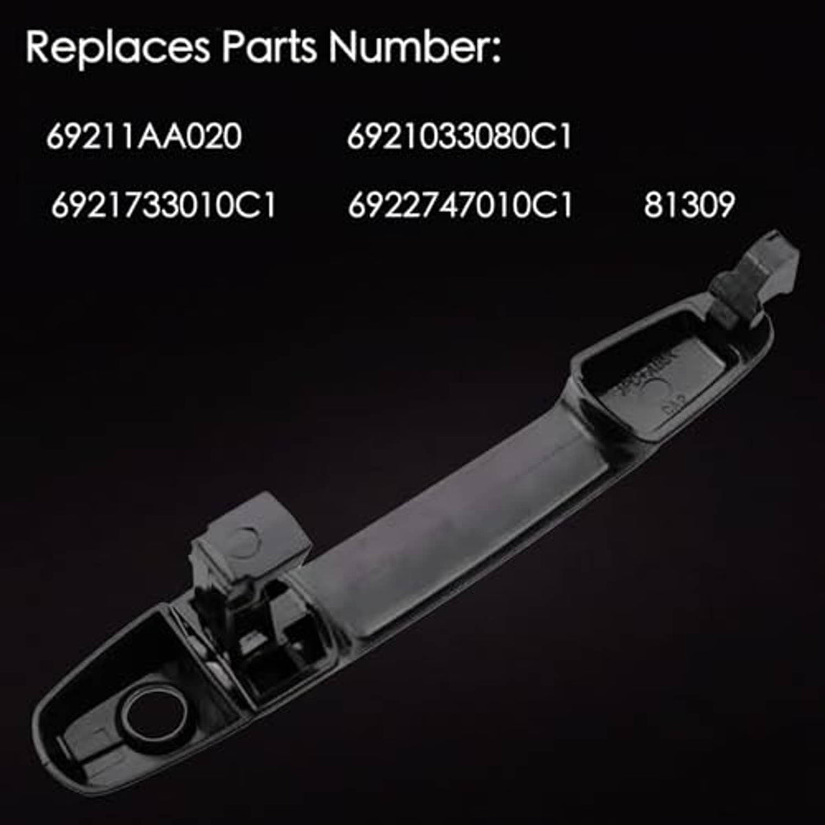 Front exterior door handle with underside mounting brackets and round keyhole opening