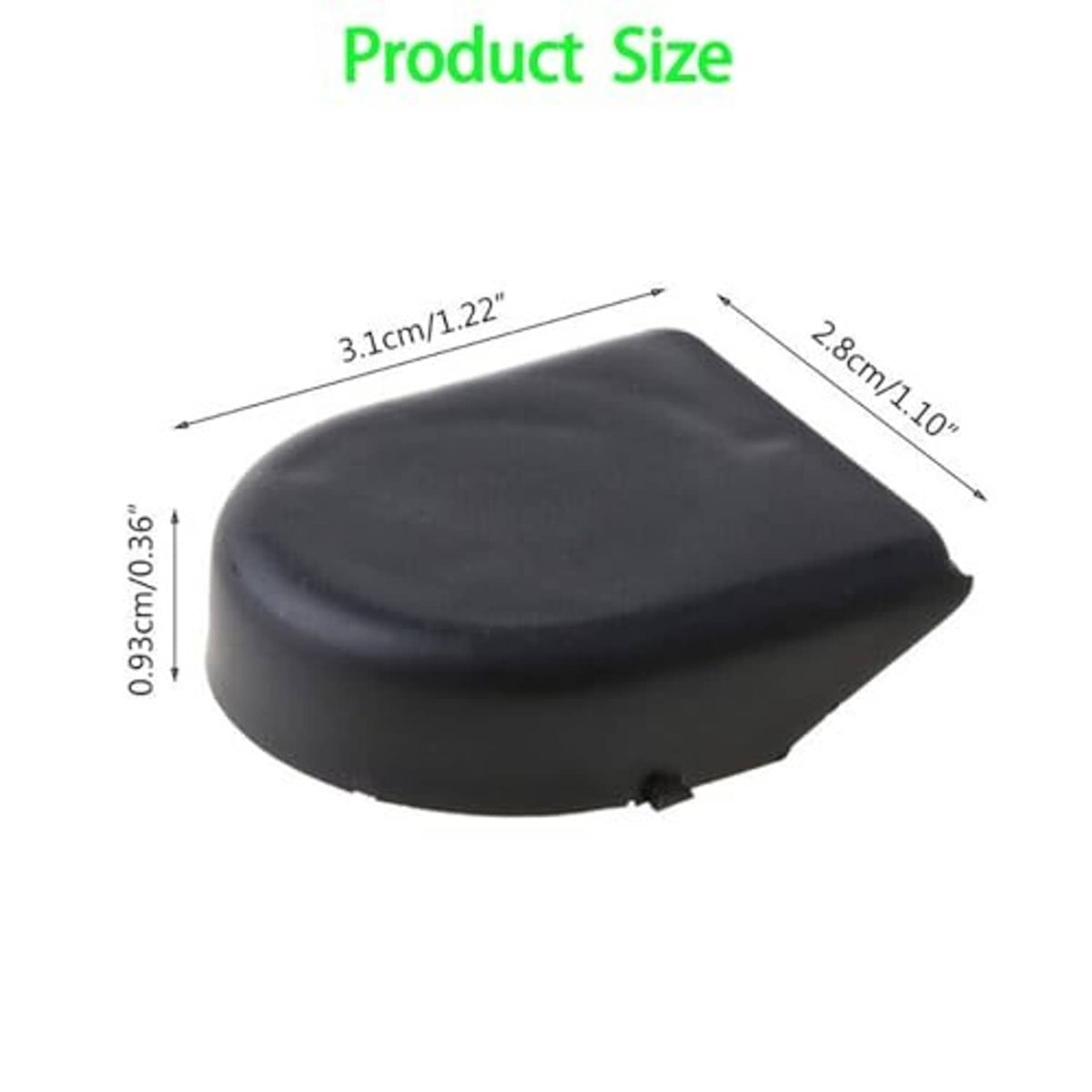 Black wiper arm nut cover bolt cap, rounded top with side retaining tab