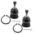 2 front upper ball joints with black rubber boots, metal studs, retaining rings, bolts