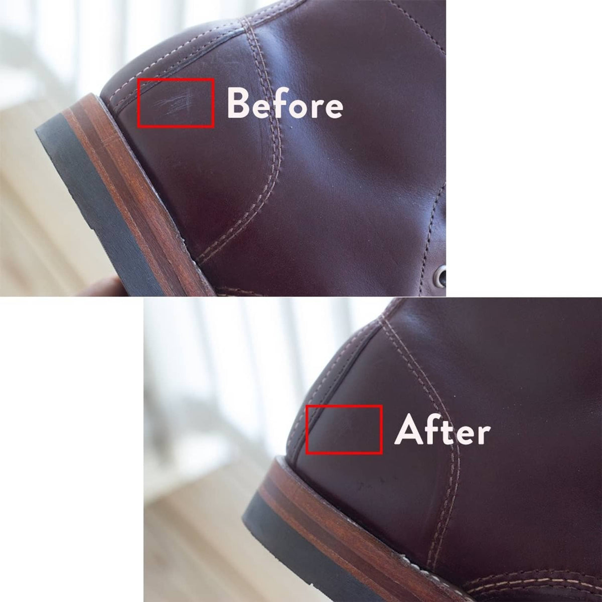 Dark brown leather shoe with highlighted seam and edge conditioning detail