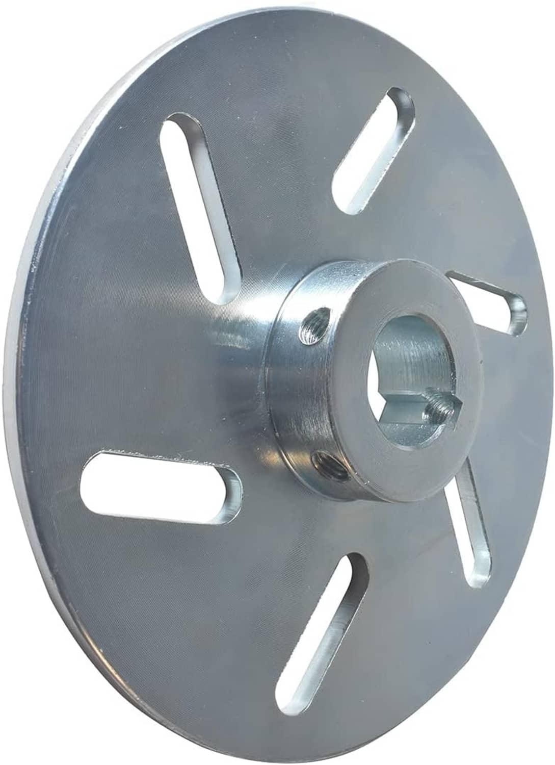 Steel brake disc with center hub and threaded fastener opening, bolt holes