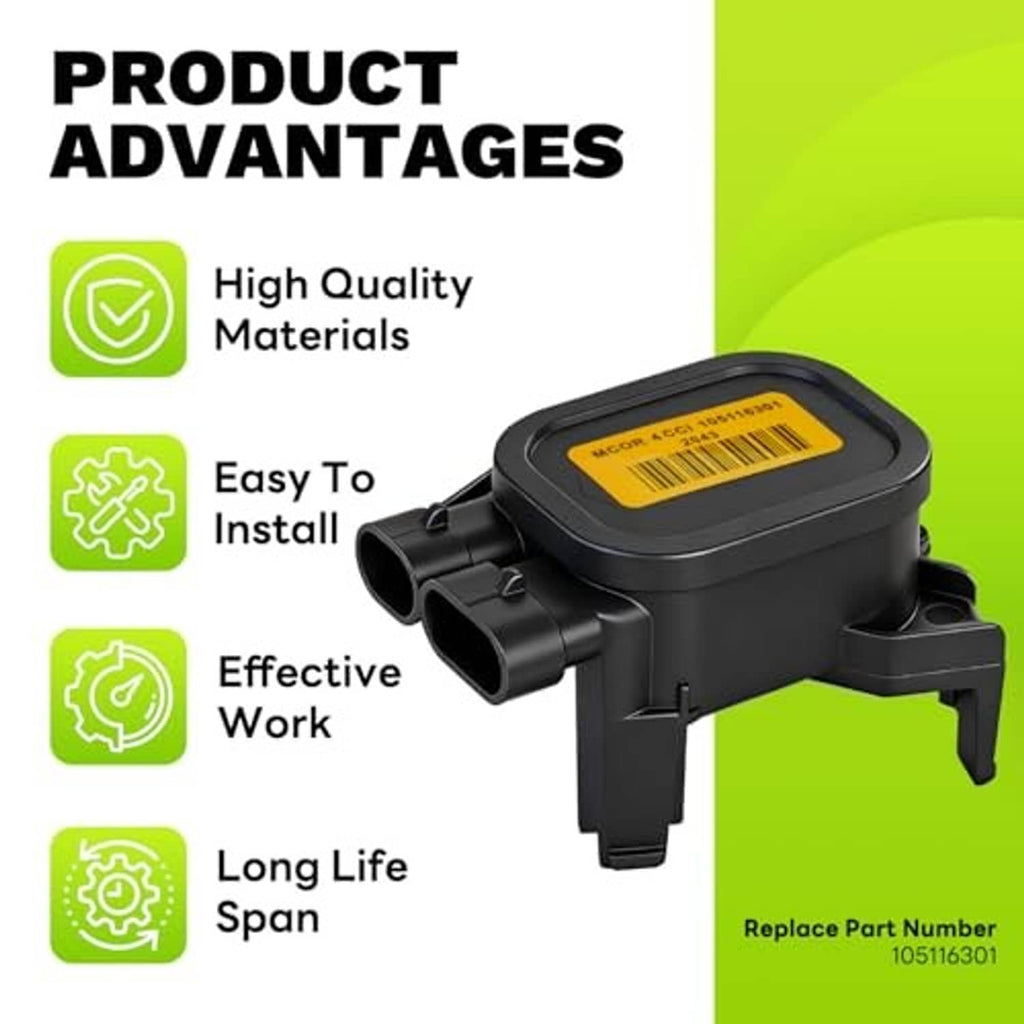 Black throttle potentiometer with yellow barcode label on product advantages graphic