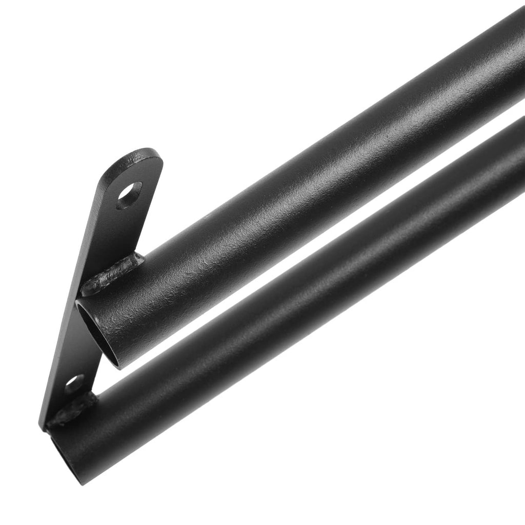 Black steel mounting bracket for tubular brush guard bumper with bolt holes