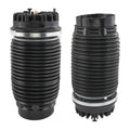 Pair of black air suspension spring bags with valve caps and ribbed bellows