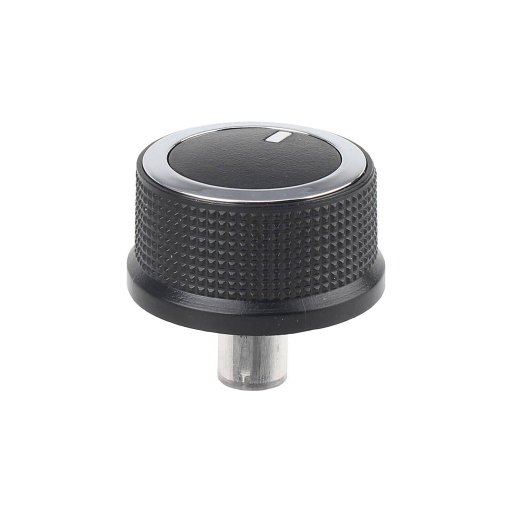 Heater A/C temperature control knob, black textured grip and silver base stud