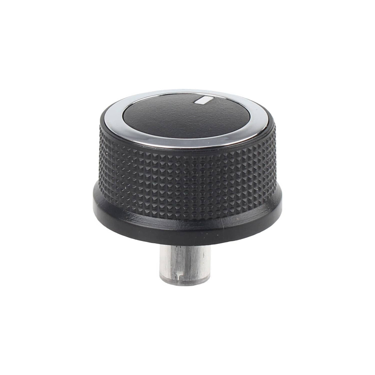 Heater A/C temperature control knob, black textured grip and silver base stud