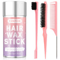 Hair wax stick with pink mini brush and small comb for slick styling