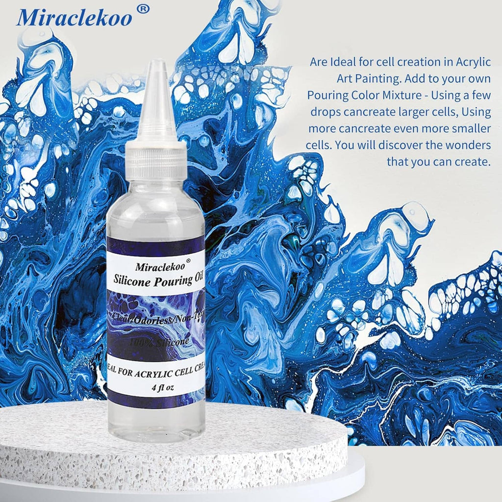 Silicone pouring oil bottle with blue resin splash background