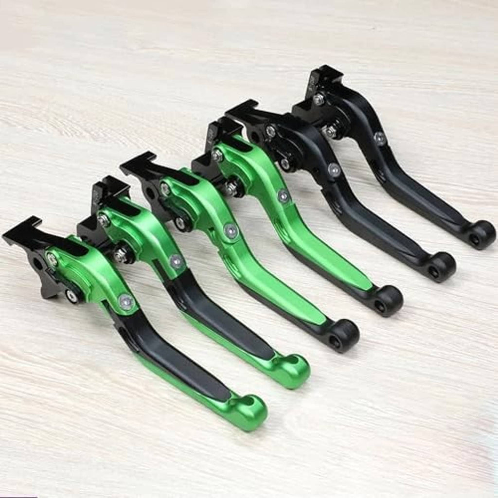 Adjustable folding brake and clutch levers, green metal pair with mounting bolts
