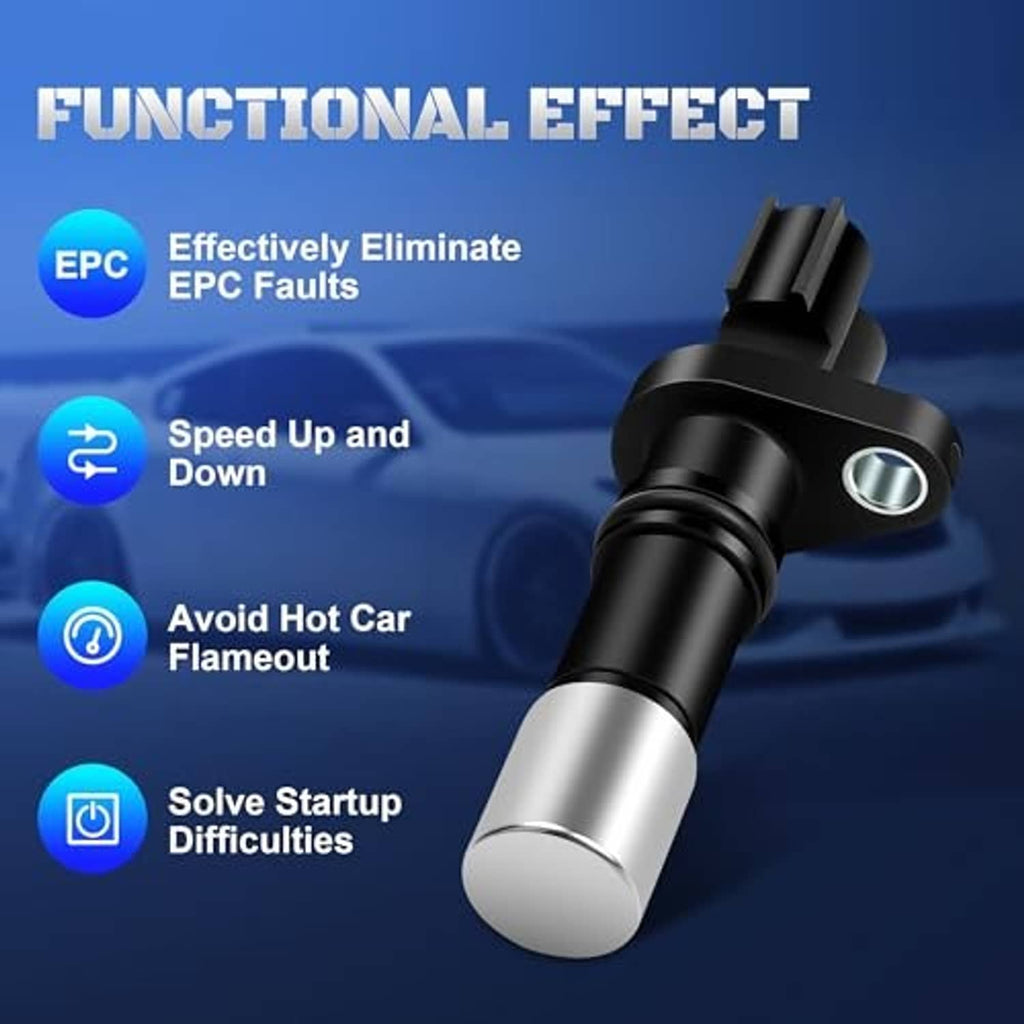 Crankshaft position sensor with black top connector and silver cylindrical body