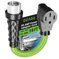 Green and black power adapter cord with SS2-50P male and 14-50R female connectors, 1.5 ft