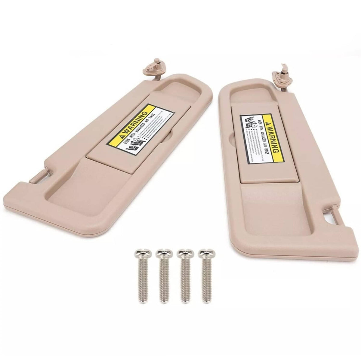 Beige sun visor kit, two panels with warning labels and included screws