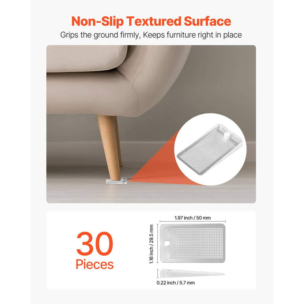Transparent textured leveling shims, two rectangular pieces with raised grid surface.