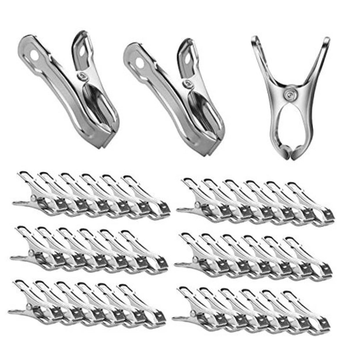 Stainless steel greenhouse clamp clips, multiple clothespin-style clips with spring hinges