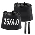 Black 26x4.0 bike inner tubes with Schrader valve, rolled pair and two tire levers