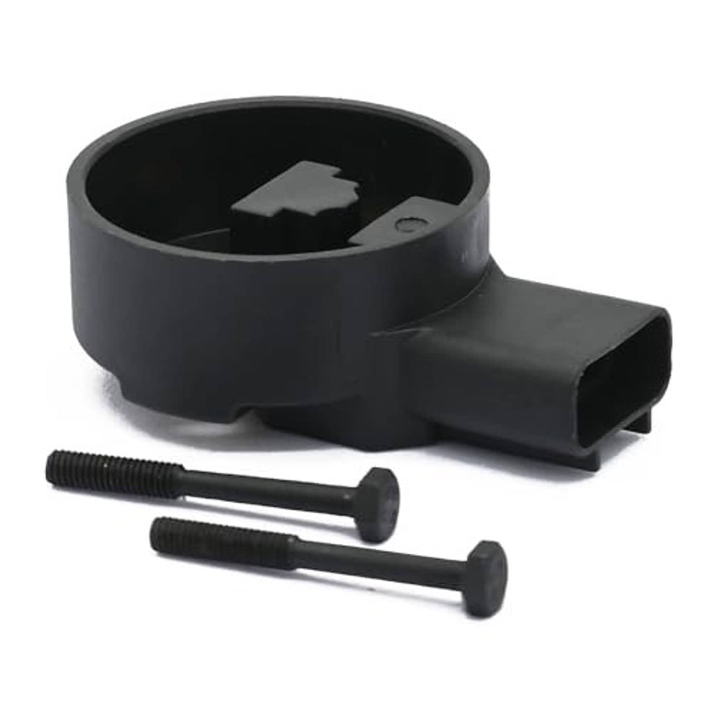 Black camshaft position sensor with connector housing and two included mounting screws