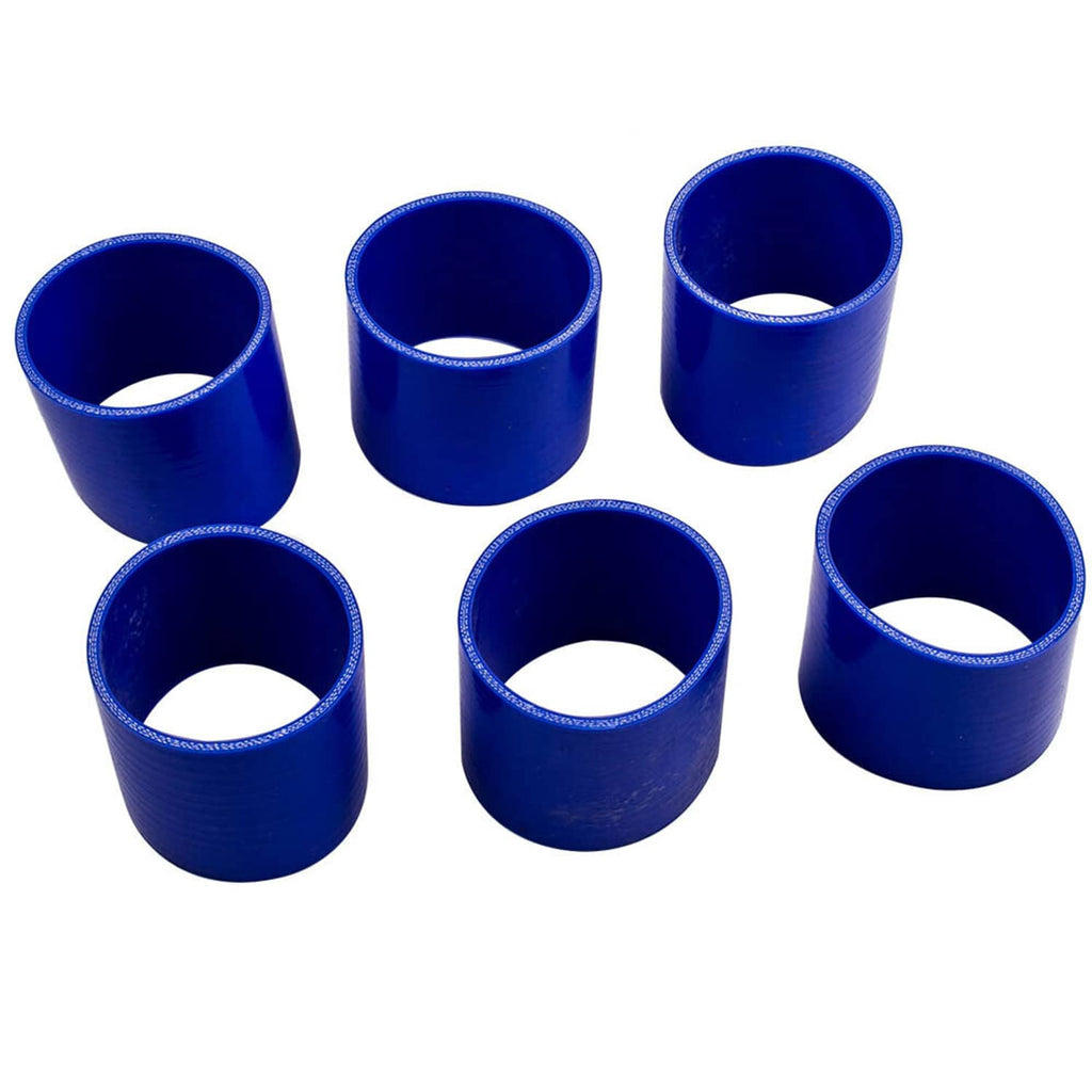 Set of blue silicone couplers with circular openings for intercooler piping