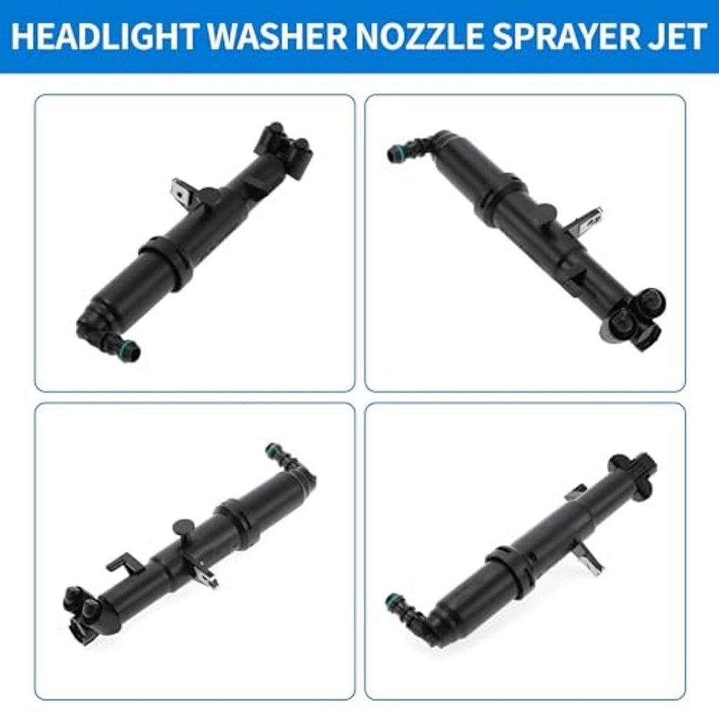 Headlight washer nozzle sprayer multi-view set: black unit with green inlet connector