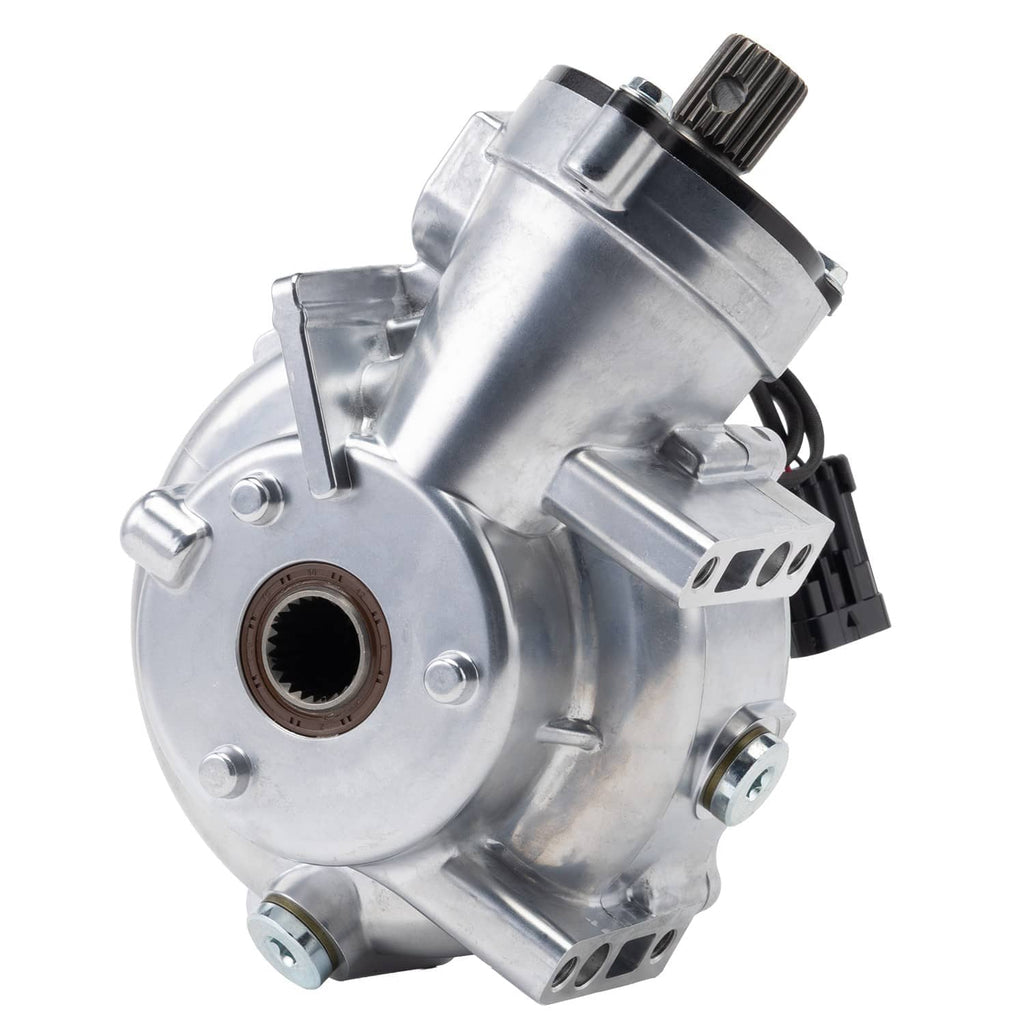 Front differential assembly with silver housing, brown bearing opening, and side mounting ear