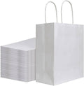 White kraft paper gift bag with two rope handles, shown beside stacked bags